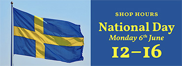 Shop hours on National Day June 6th: 12–16