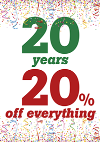 20 years - 20 percent off everything
