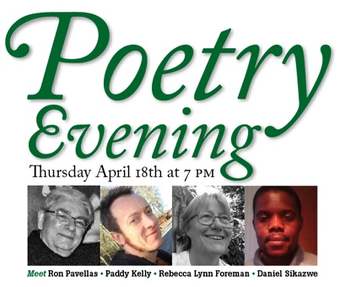 Poetry evening: Ron Pavellas, Pad Kelly, Rebecca Lynn Foreman, Daniela Sikazwe