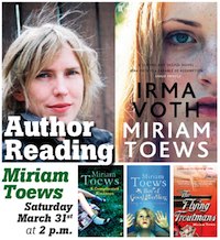 Miriam Toews, author reading at the English Bookshop, Gamla Stan, Stockholm